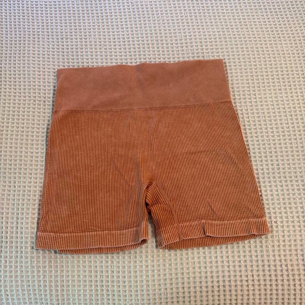 Colsie Ribbed Seamless High Waisted Biker Shorts Orange Rust